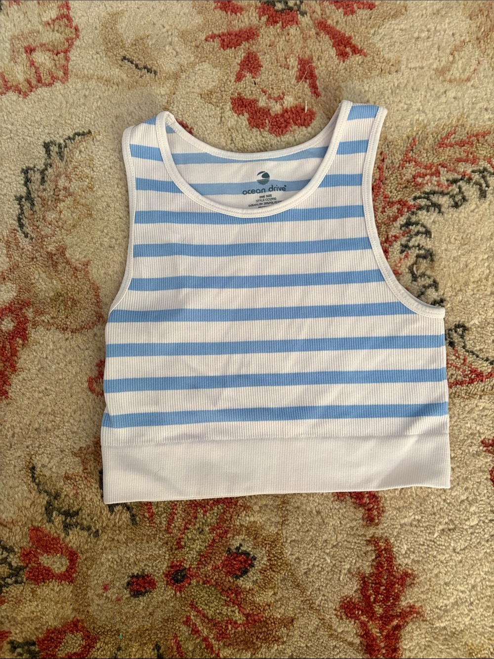 Ocean Drive White & Light Blue Striped Girls' Tank